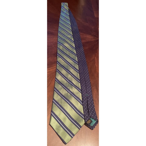 Tommy Hilfiger Green Hilfiger Green Blue 100% Silk Men’s Neck Tie Made In Usa - Picture 3 of 9